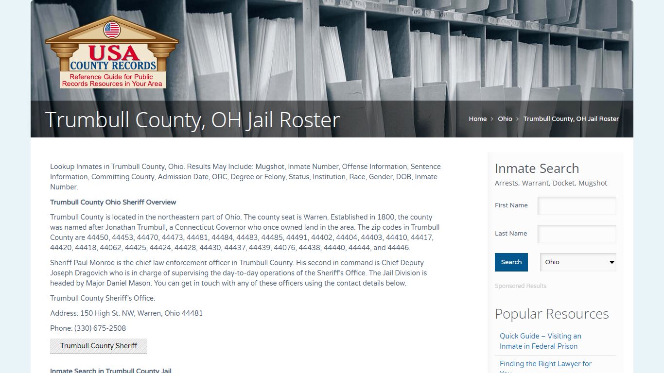 Trumbull County, OH Jail Roster | Name Search
