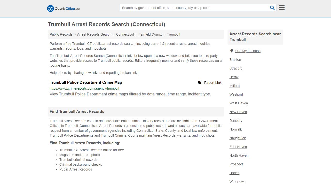 Arrest Records Search - Trumbull, CT (Arrests & Mugshots) - County Office