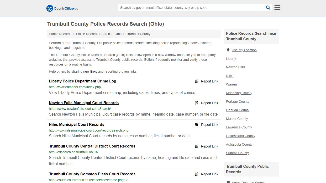 Trumbull County Police Records Search (Ohio) - County Office