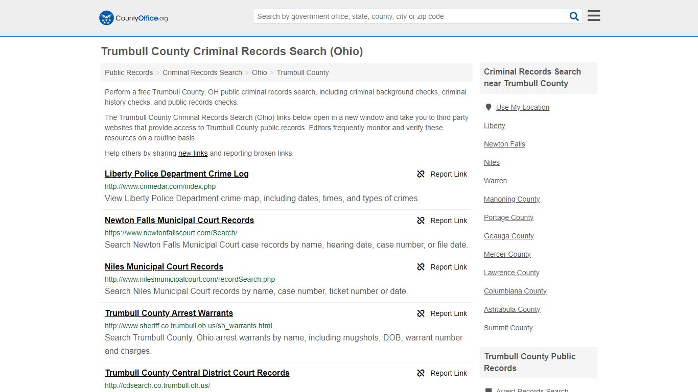 Trumbull County Criminal Records Search (Ohio) - County Office
